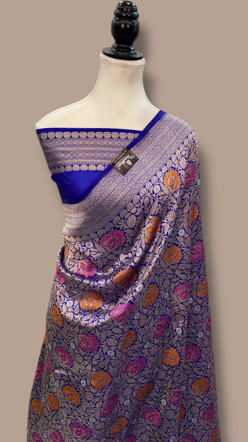 Regal Pure Katan Silk Banarasi Saree – Handwoven Tanchui Brocade - The Handlooms