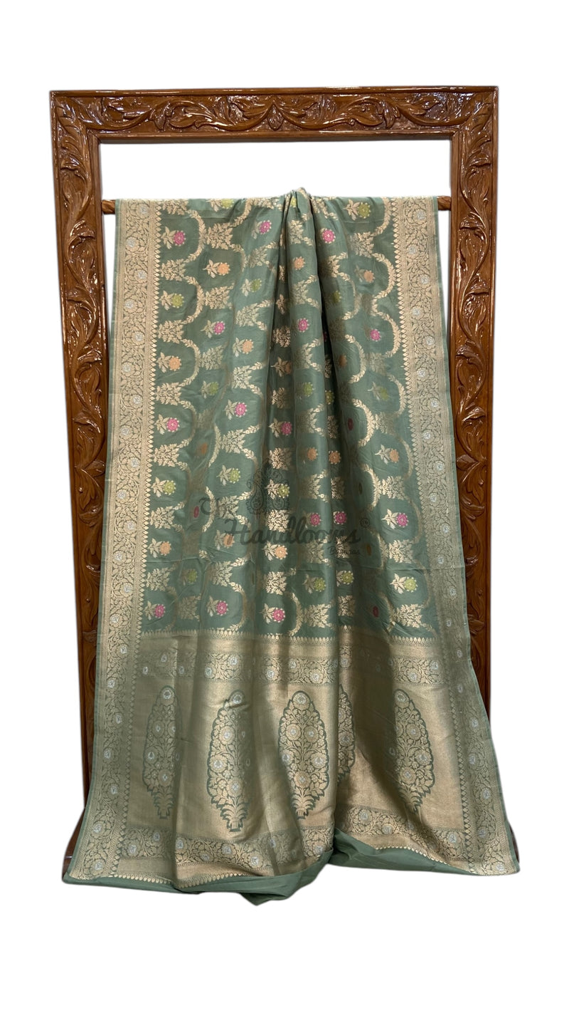 Pure Katan Silk Banarasi Handloom Saree - All over Jaal work With Meenakari - The Handlooms