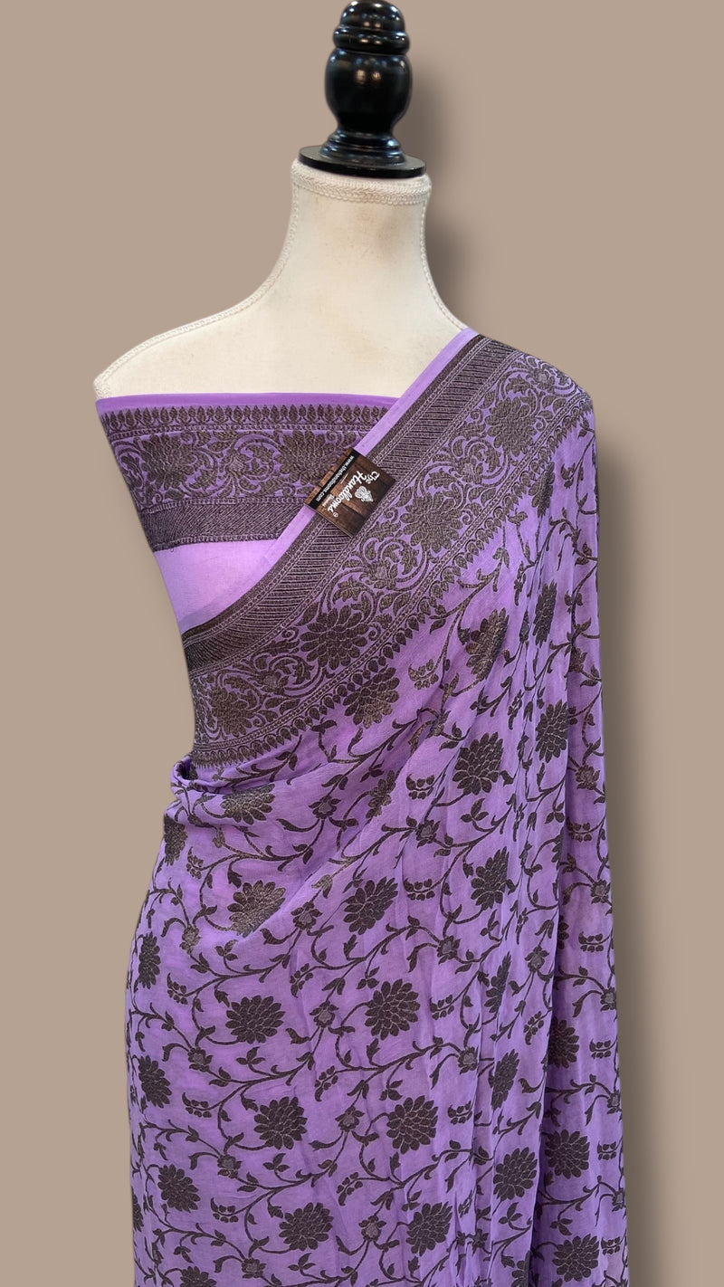 Khaddi Georgette Banarasi Saree -  Black zari - The Handlooms