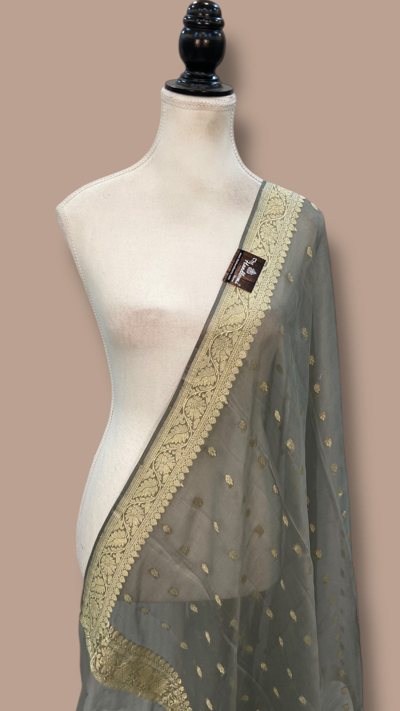 Pure Khaddi Georgette Dupatta-Water zari - The Handlooms