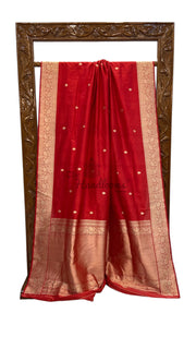 Red Pure Katan Silk Banarasi Handloom Saree - All Over Kadua Motifs - The Handlooms