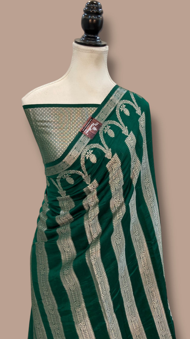 Dark Green Pure Chiniya Silk Handloom Banarasi Saree - The Handlooms