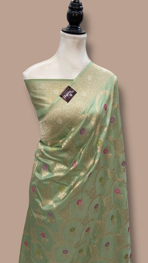 Pista Pure Katan Silk Banarasi Handloom Saree - All Over Jaal Work - With Meenakari - The Handlooms