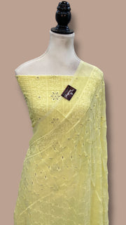 Pure Georgette Banarasi Chikankari Dress Material - The Handlooms