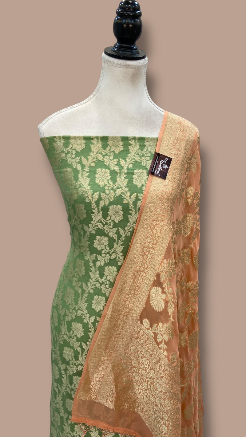 Pure Khaddi Georgette Banarasi Suit and Dupatta - The Handlooms