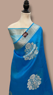 Firozi Pure Kora Handloom Banarasi Saree - The Handlooms