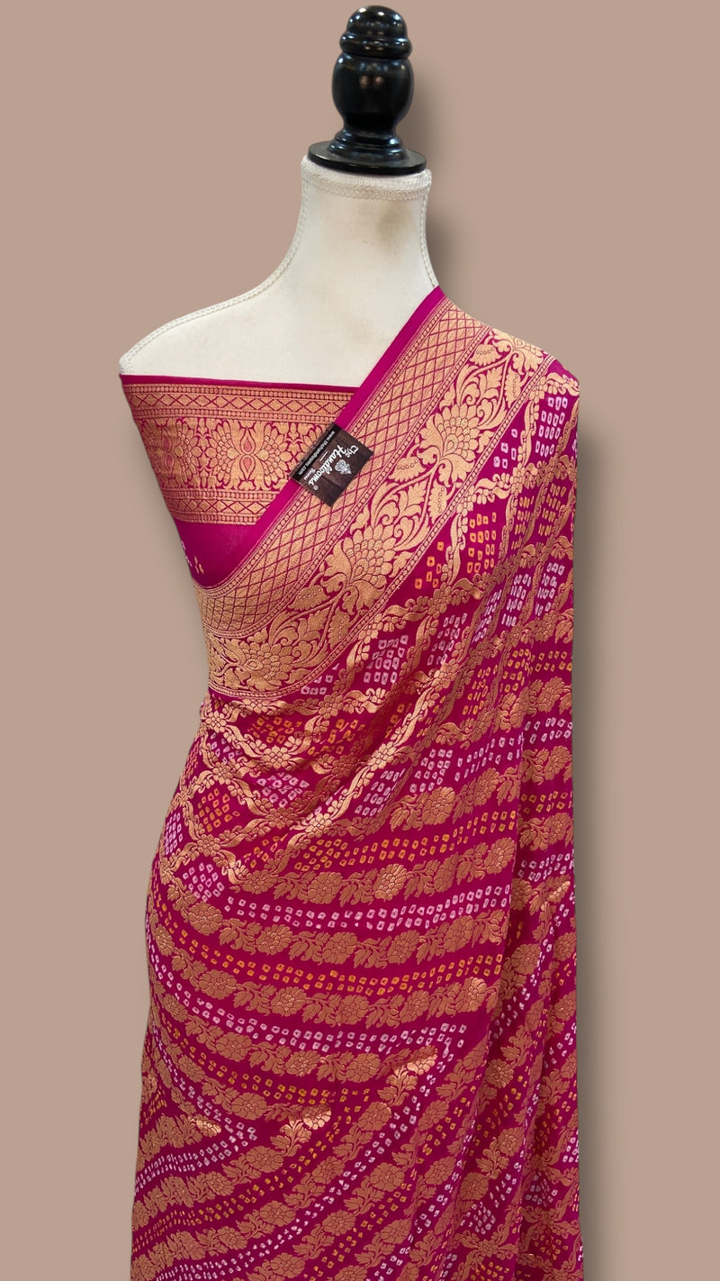 Pure Georgette Banarasi Bandhej Handloom Saree - The Handlooms