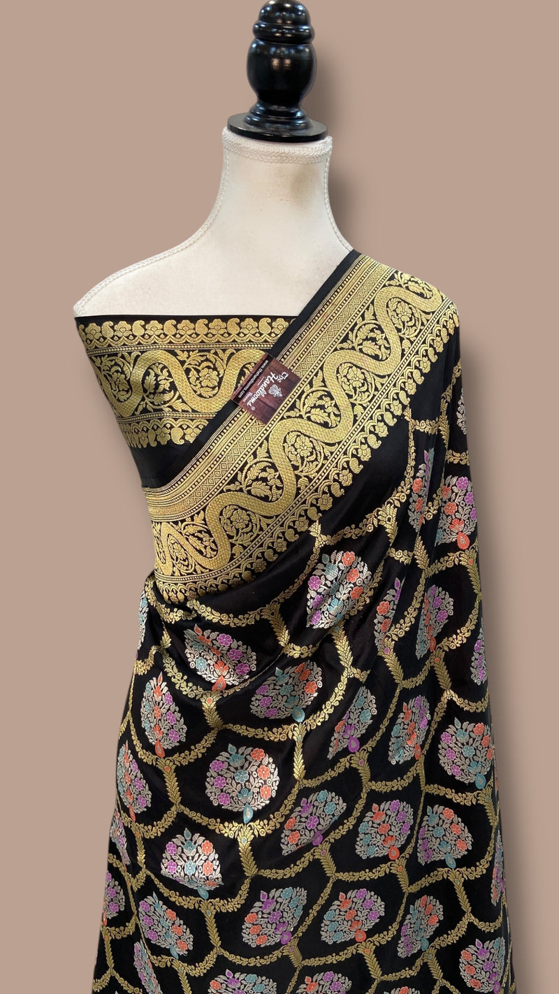 Ektara Pure Katan Silk Banarasi Handloom Saree - All over kadiyal Jaal work - The Handlooms