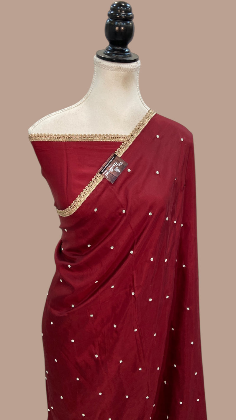 Pure Crepe Silk Handloom Banarasi Saree with Handwork