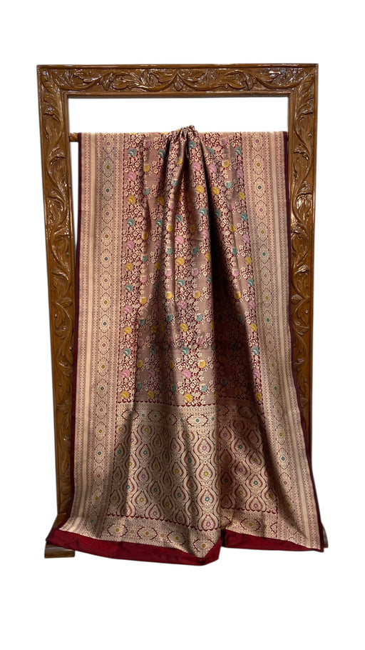 Regal Pure Katan Silk Banarasi Saree – Handwoven Tanchui Brocade with Meenakari Work - The Handlooms