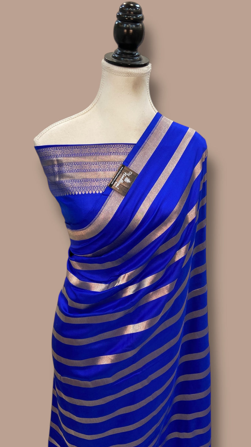Pure Katan Silk Banarasi Handloom Saree - All Over Stripe
