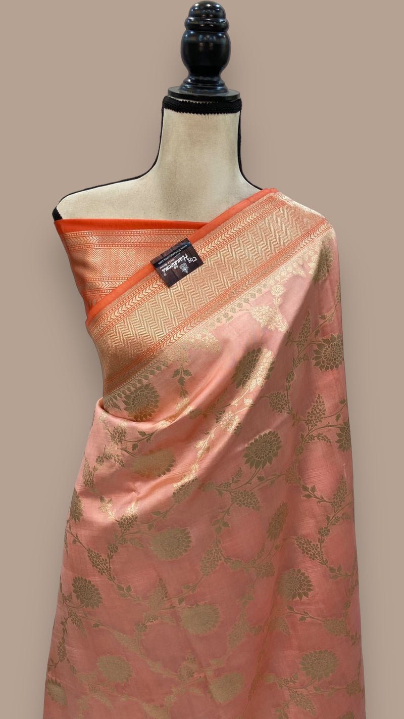 Pure Dupion Silk Banarasi Saree - Gold Zari - The Handlooms