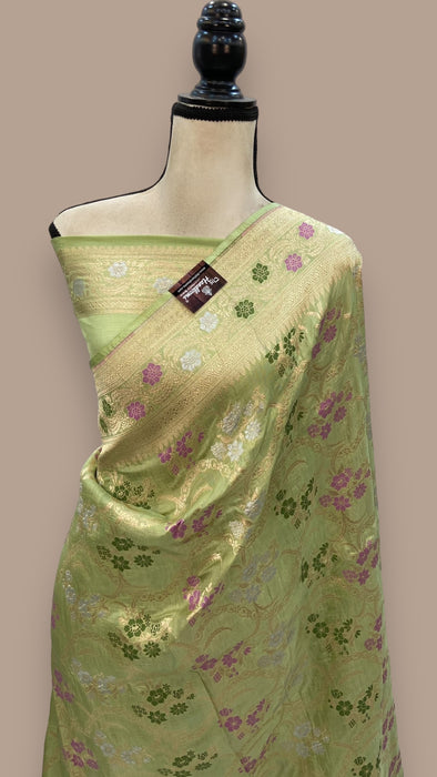 Pure Katan Silk Banarasi Handloom Saree - All over Jaal work - With Meenakari