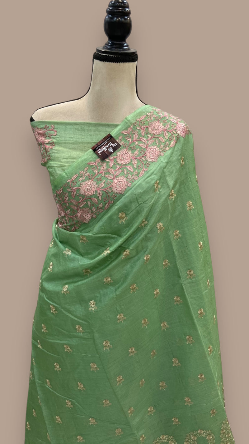 Tussar Silk Handloom Banarasi Saree With Chikankari - The Handlooms
