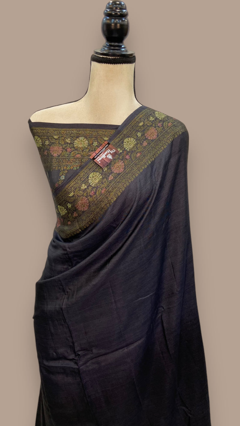Black Pure Butter Crepe Banarasi Saree - The Handlooms