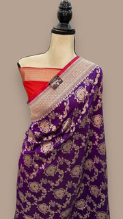 Pure Katan Silk Banarasi Handloom Saree - All over Jaal work with Meenakari - The Handlooms
