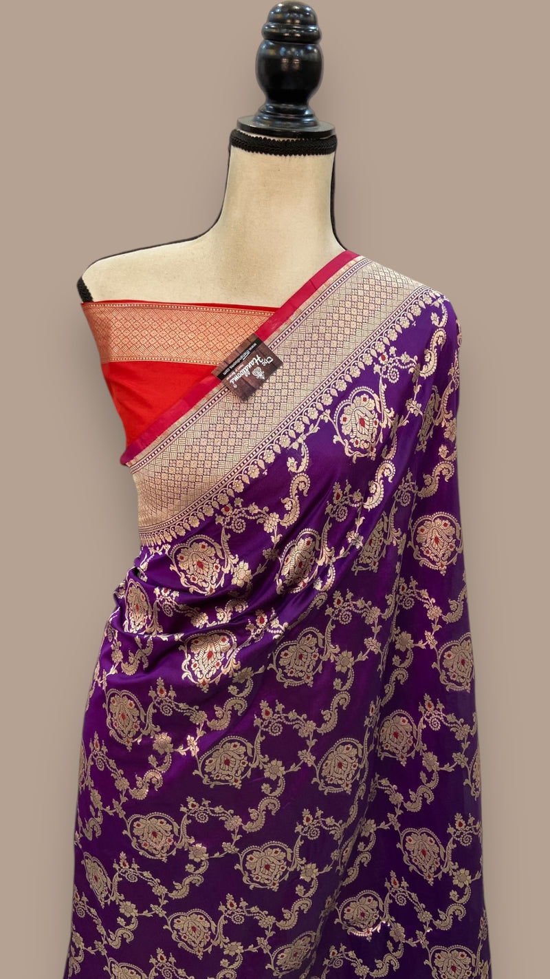Pure Katan Silk Banarasi Handloom Saree - All over Jaal work with Meenakari - The Handlooms