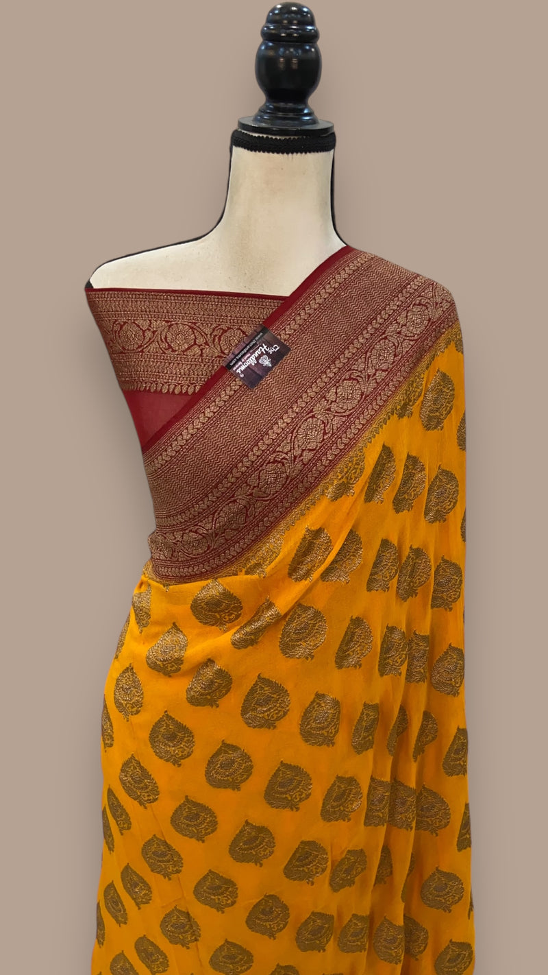 Pure Khaddi Georgette Banarasi Saree - Antique zari - The Handlooms
