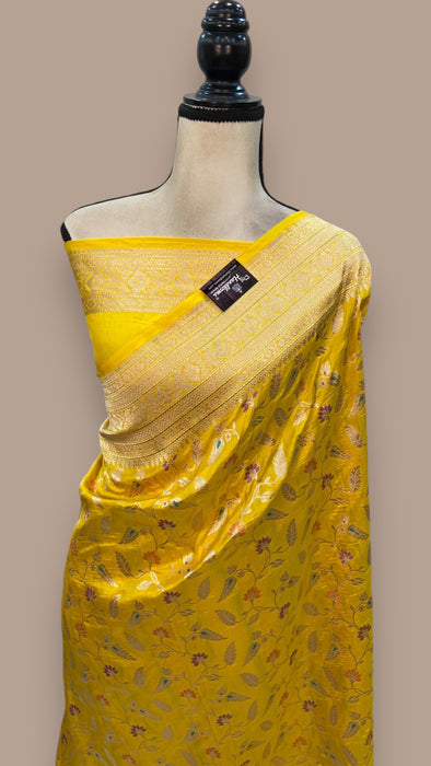 Pure Katan Silk Banarasi Handloom Saree - All over Jaal work with Meenakari