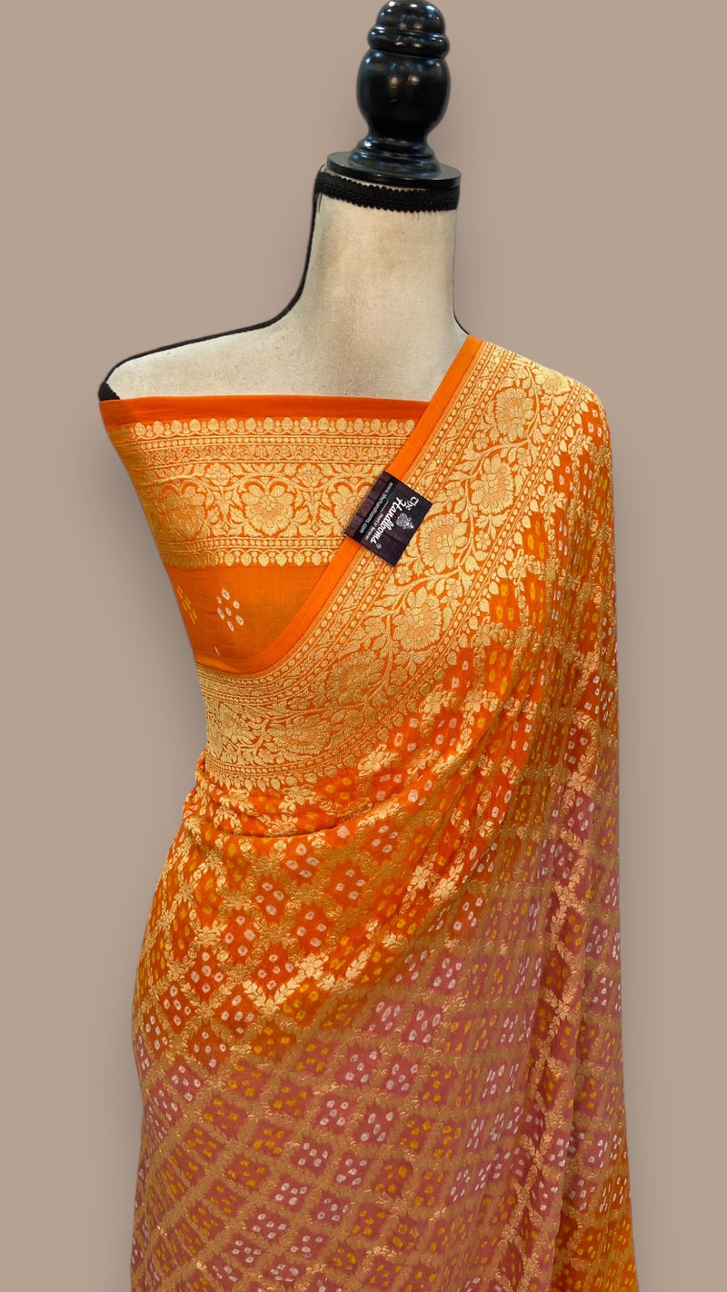Pure Georgette Banarasi Bandhej Handloom Saree - The Handlooms