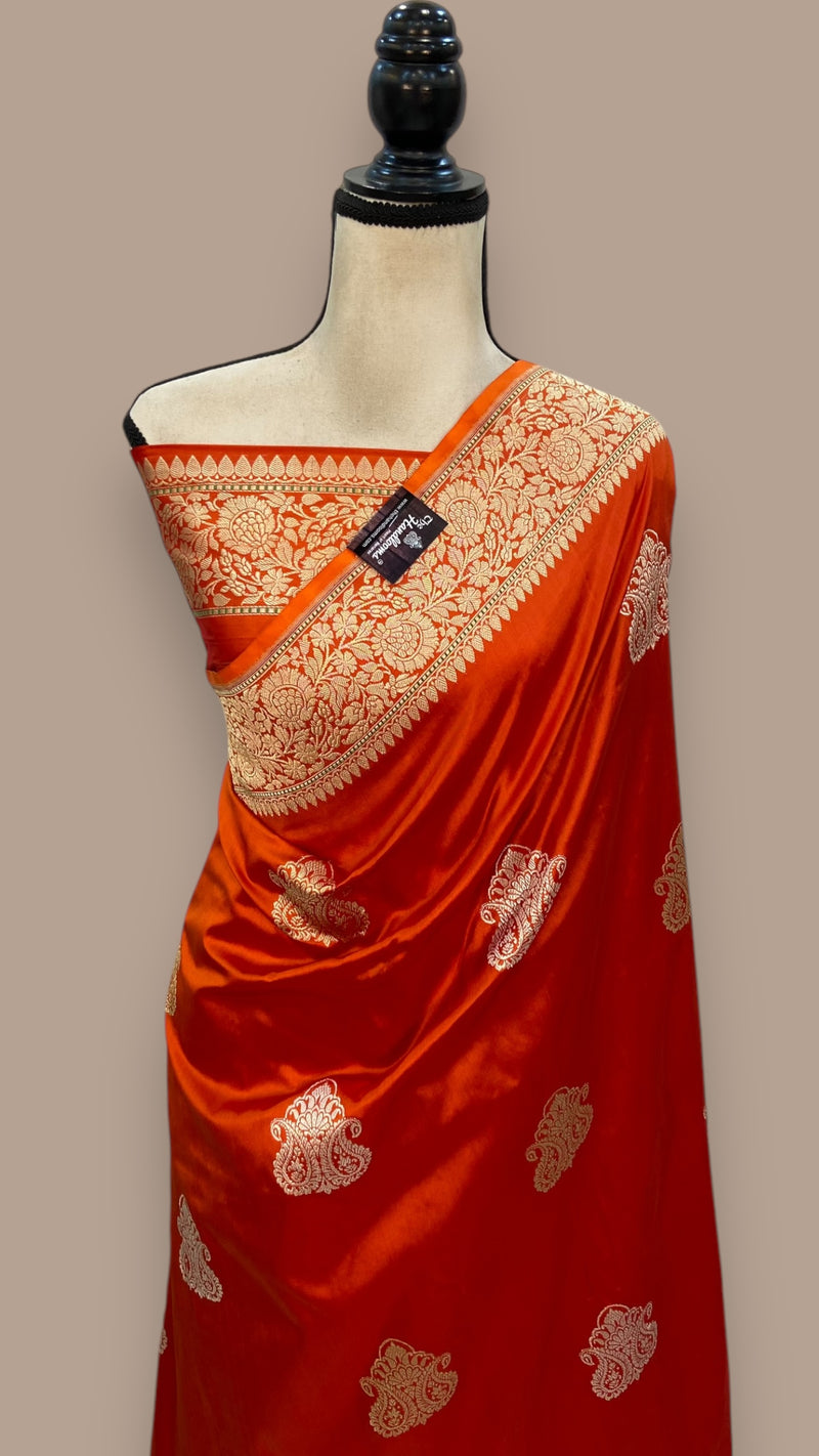 Pure Katan Silk Banarasi Handloom Saree - All over Sona Roopa Kadua motifs - The Handlooms
