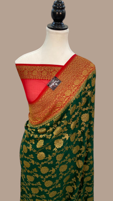 Khaddi Georgette Handloom Banarasi Saree -  Antique zari