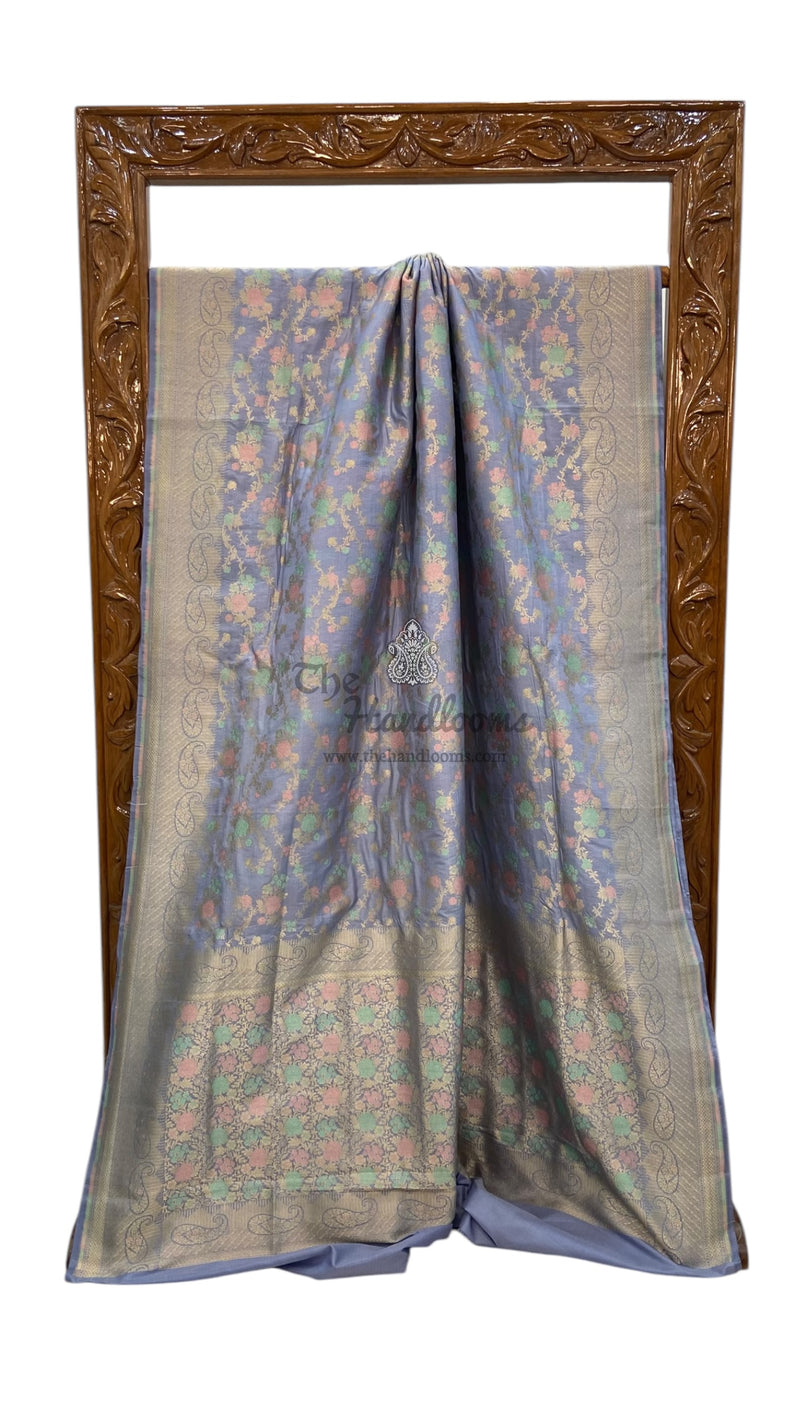 Pure Katan Silk Banarasi Handloom Saree - All over Sona Roopa Jaal work - The Handlooms