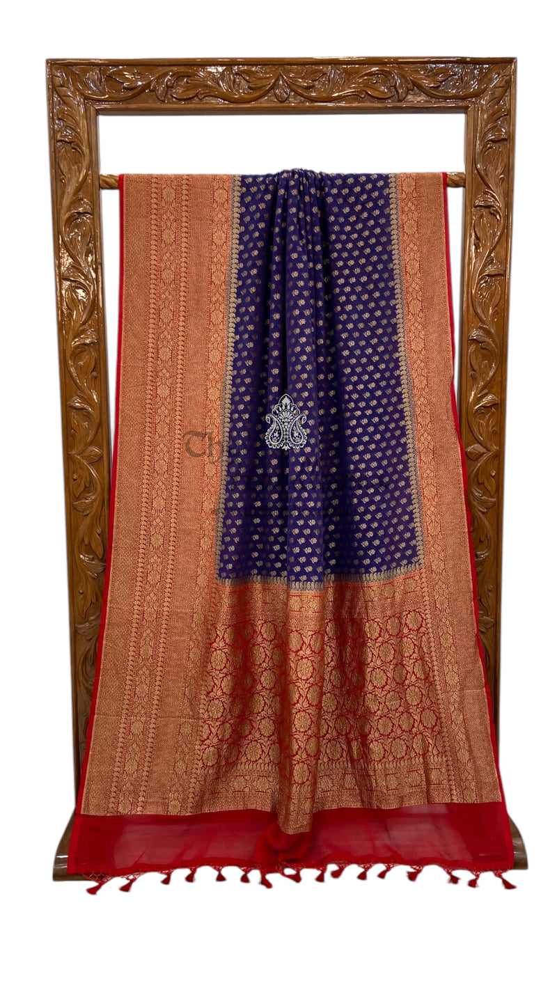 Khaddi Georgette Handloom Banarasi Saree -  Antique zari - The Handlooms