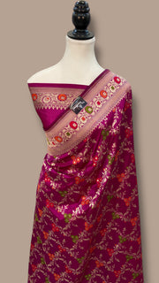 Pure Katan Silk Banarasi Handloom Saree - All over Jaal Work With Meenakari - The Handlooms