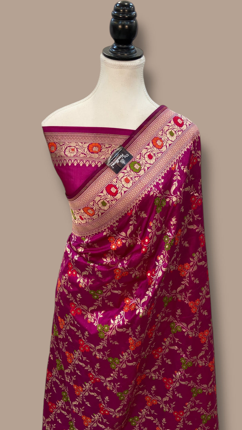 Pure Katan Silk Banarasi Handloom Saree - All over Jaal Work With Meenakari - The Handlooms