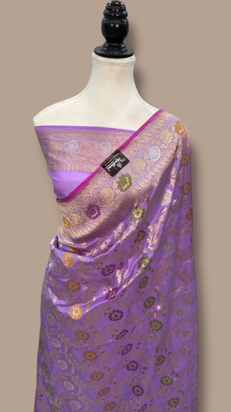 Pure Katan Silk Banarasi Handloom Saree - All over Jaal Work With Meenakari - The Handlooms