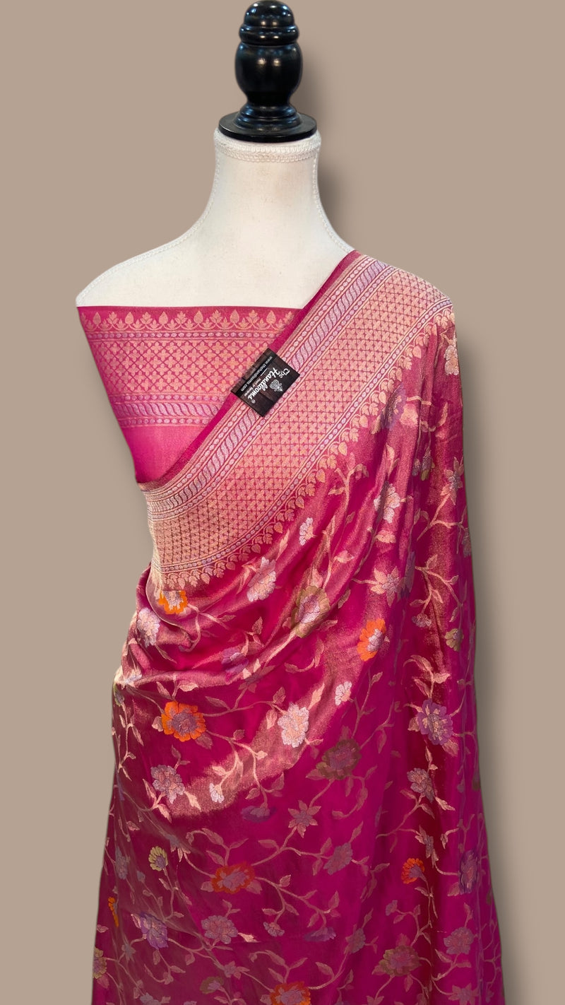 Ektara Pure Katan Tissue Silk Banarasi Handloom Saree - All over Sona Roopa Jaal Work - The Handlooms