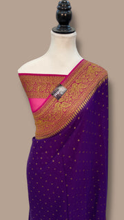Khaddi Georgette Handloom Banarasi Saree - Antique Zari - The Handlooms