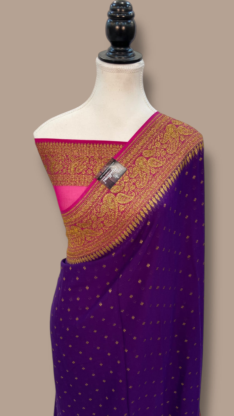 Khaddi Georgette Handloom Banarasi Saree - Antique Zari - The Handlooms