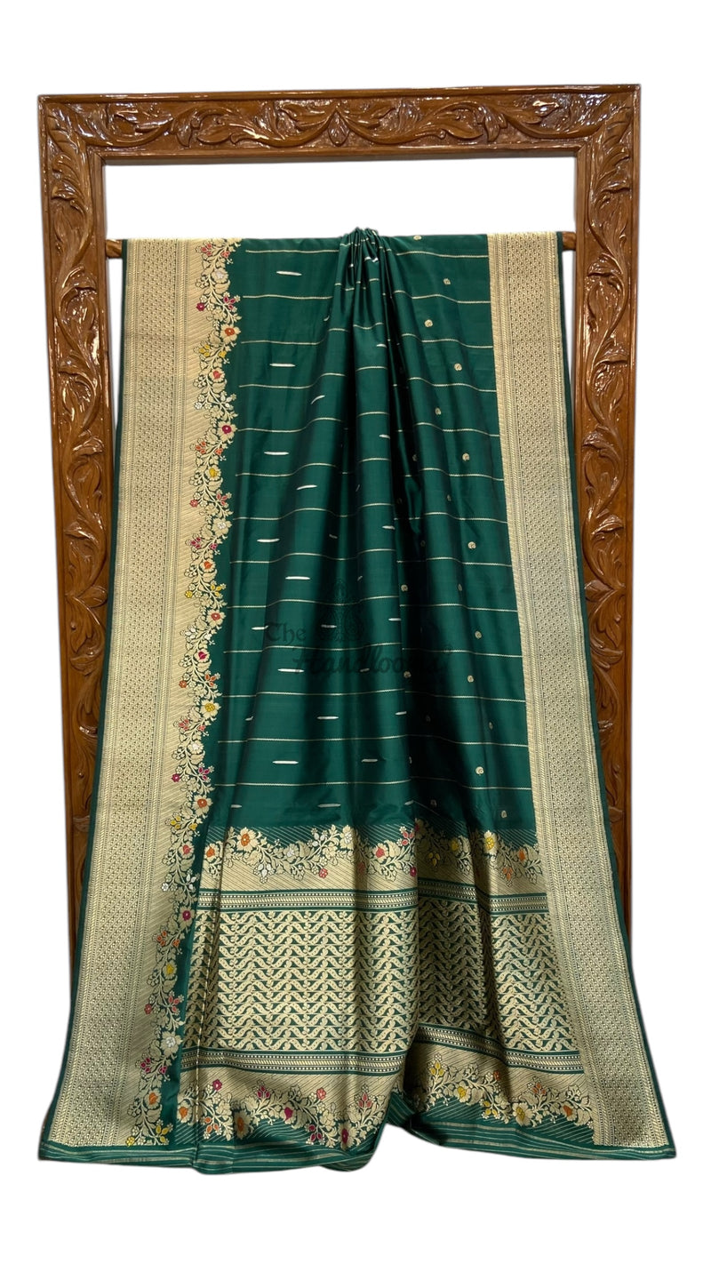 Pure Katan Silk Banarasi Handloom Saree - All over Sona Roopa Kadua motifs - The Handlooms