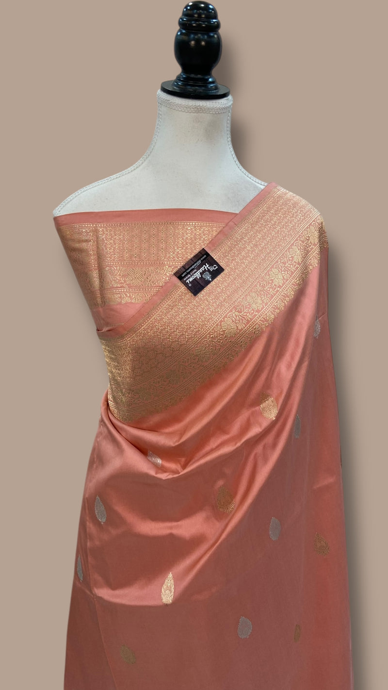 Pure Katan Silk Banarasi Handloom Saree - All over Sona Roopa Kadua motifs - The Handlooms