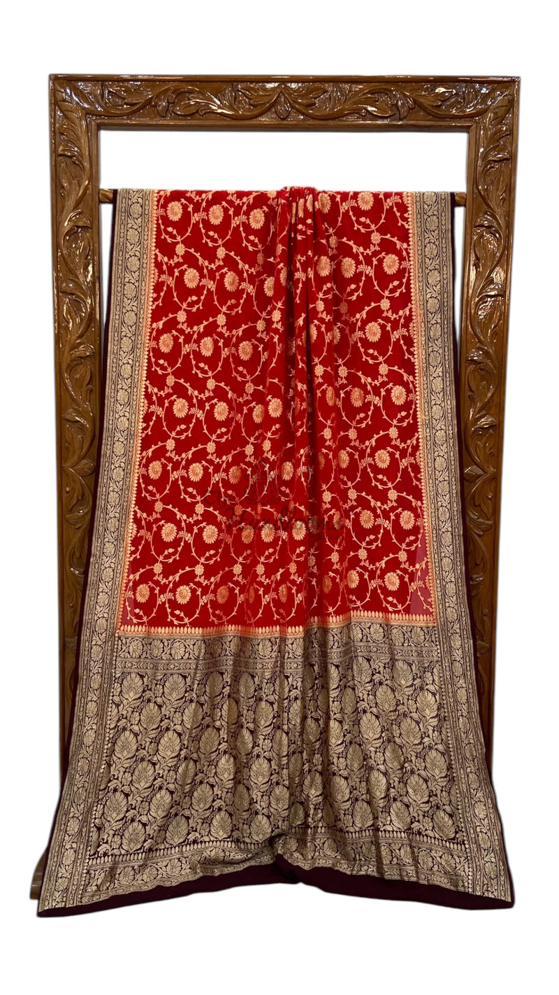 Pure Khaddi Georgette Banarasi Saree -  Gold zari - The Handlooms