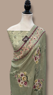 Pure Silk Handloom Banarasi Saree with Digital Print and Handwork - The Handlooms
