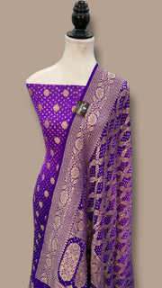 Pure Khaddi Georgette Bandhej Banarasi Dress material - The Handlooms