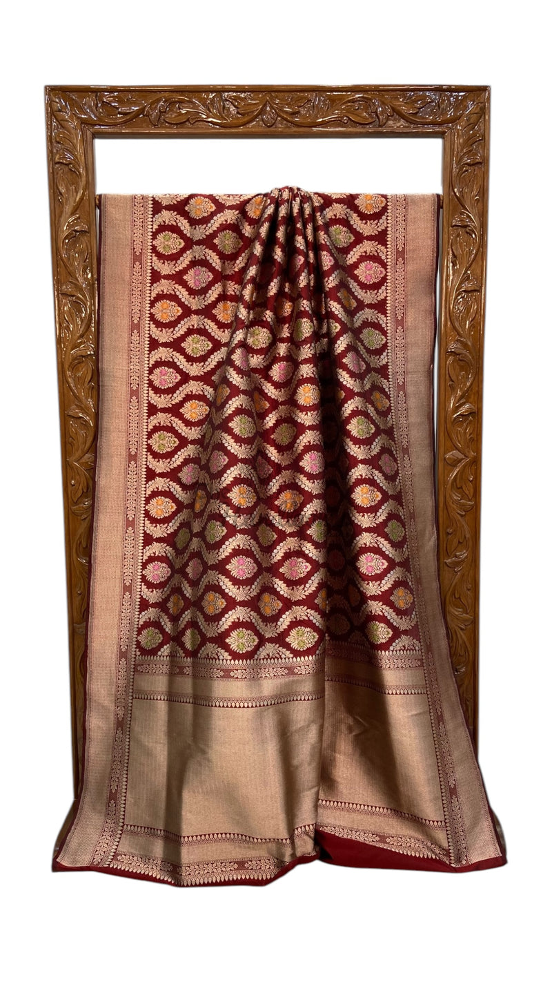 Pure Katan Silk Banarasi Handloom Saree - All over Jaal work With Meenakari - The Handlooms