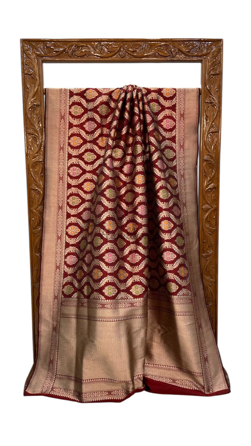 Pure Katan Silk Banarasi Handloom Saree - All over Jaal work With Meenakari - The Handlooms