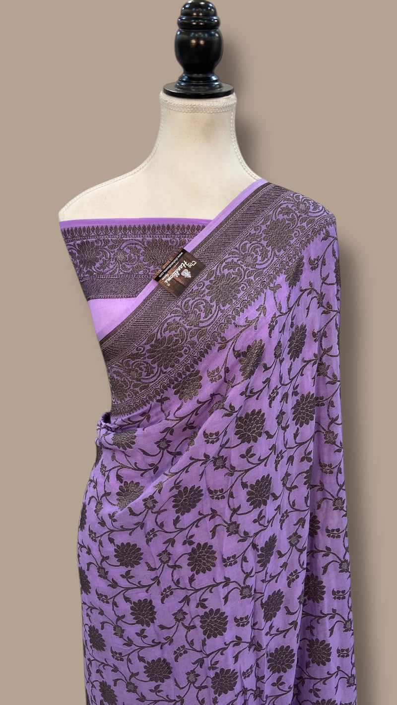 Khaddi Georgette Banarasi Saree -  Black zari - The Handlooms
