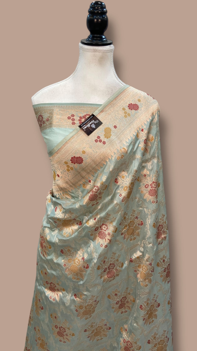 Pure Katan Silk Banarasi Handloom Saree - All over Jaal work With Meenakari - The Handlooms