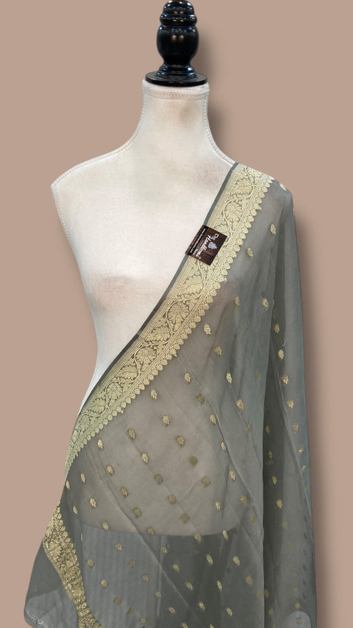 Pure Khaddi Georgette Dupatta-Water zari - The Handlooms