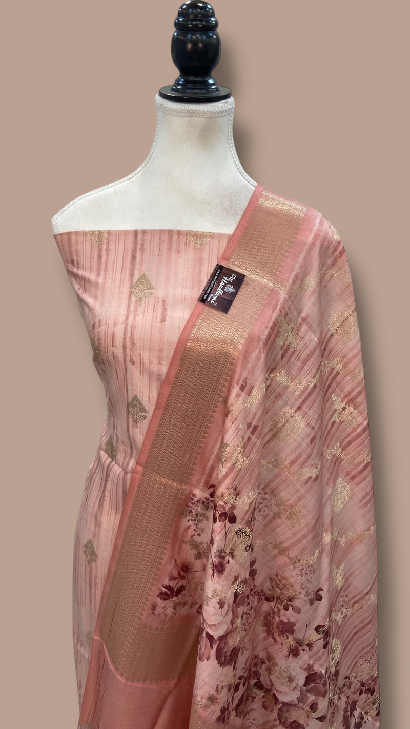 Pure Chiniya Silk Handloom Banarasi Dress Material with Elegant Digital Print - The Handlooms
