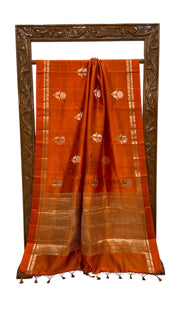 orange Pure Mango Silk Banarasi Handloom Saree - The Handlooms