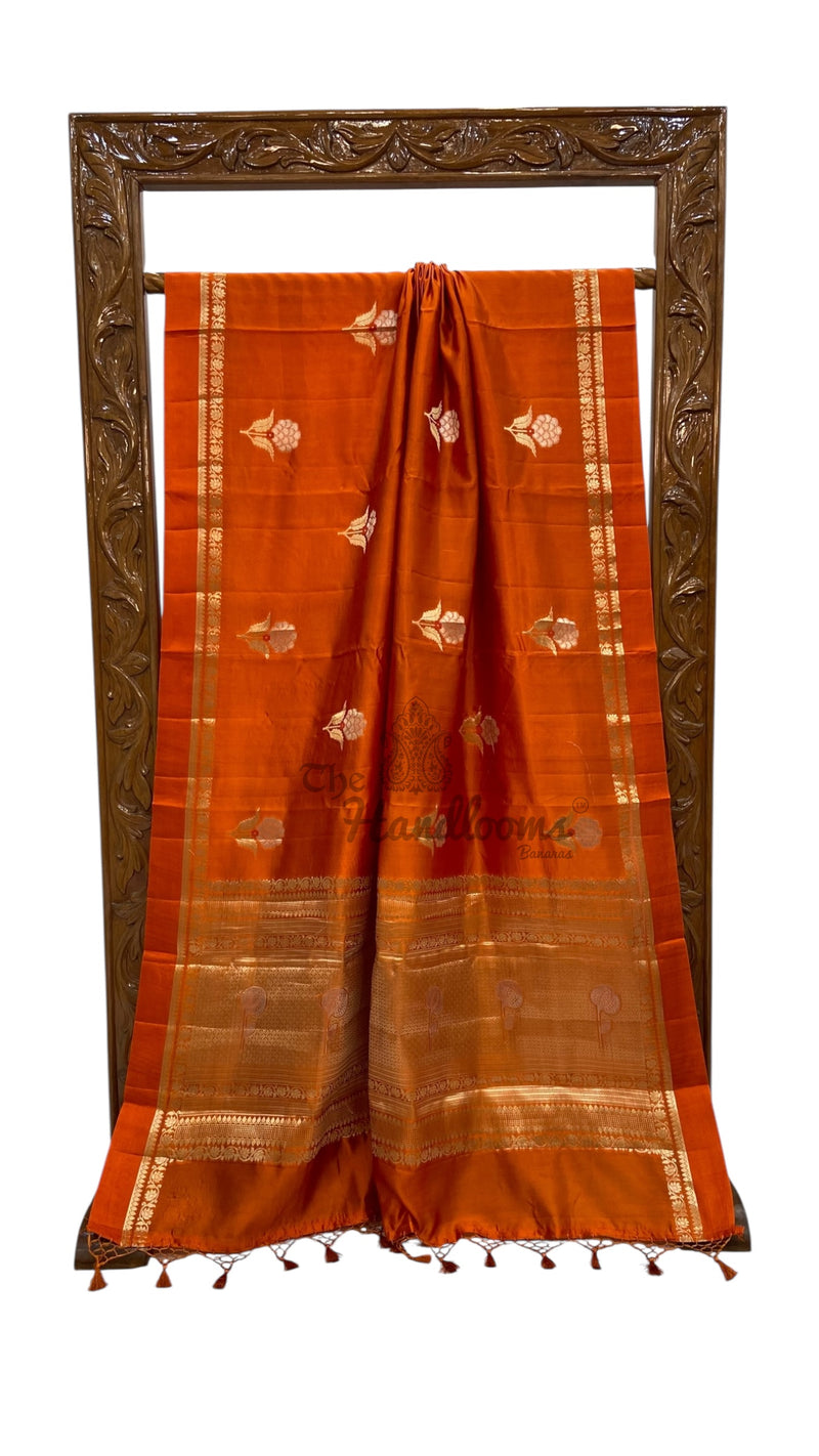 orange Pure Mango Silk Banarasi Handloom Saree - The Handlooms