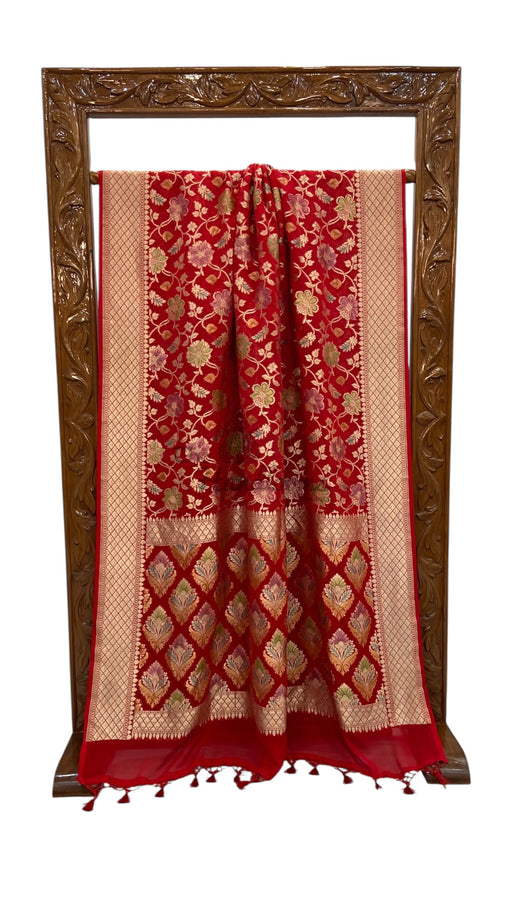 Pure Khaddi Georgette Handloom Banarasi Saree with water zari - The Handlooms