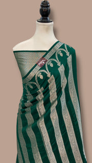 Dark Green Pure Chiniya Silk Handloom Banarasi Saree - The Handlooms