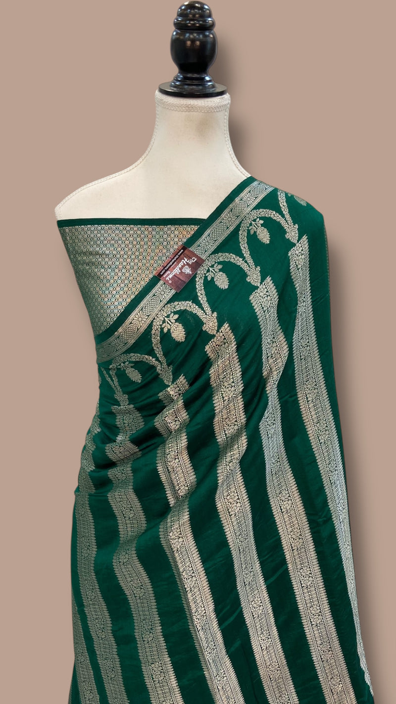 Dark Green Pure Chiniya Silk Handloom Banarasi Saree - The Handlooms